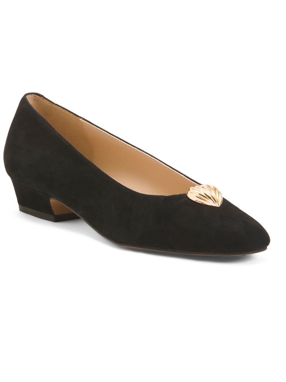 🍋FOR LOVE&LEMONS ANTROPOLOGIE Black Suede Women's Low Heel Pump with Gold Accent